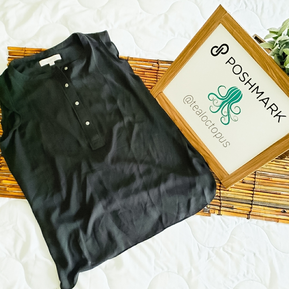 LOFT ANN TAYLOR | BLACK BLOUSE RUFFLE | MEDIUM - Picture 1 of 6